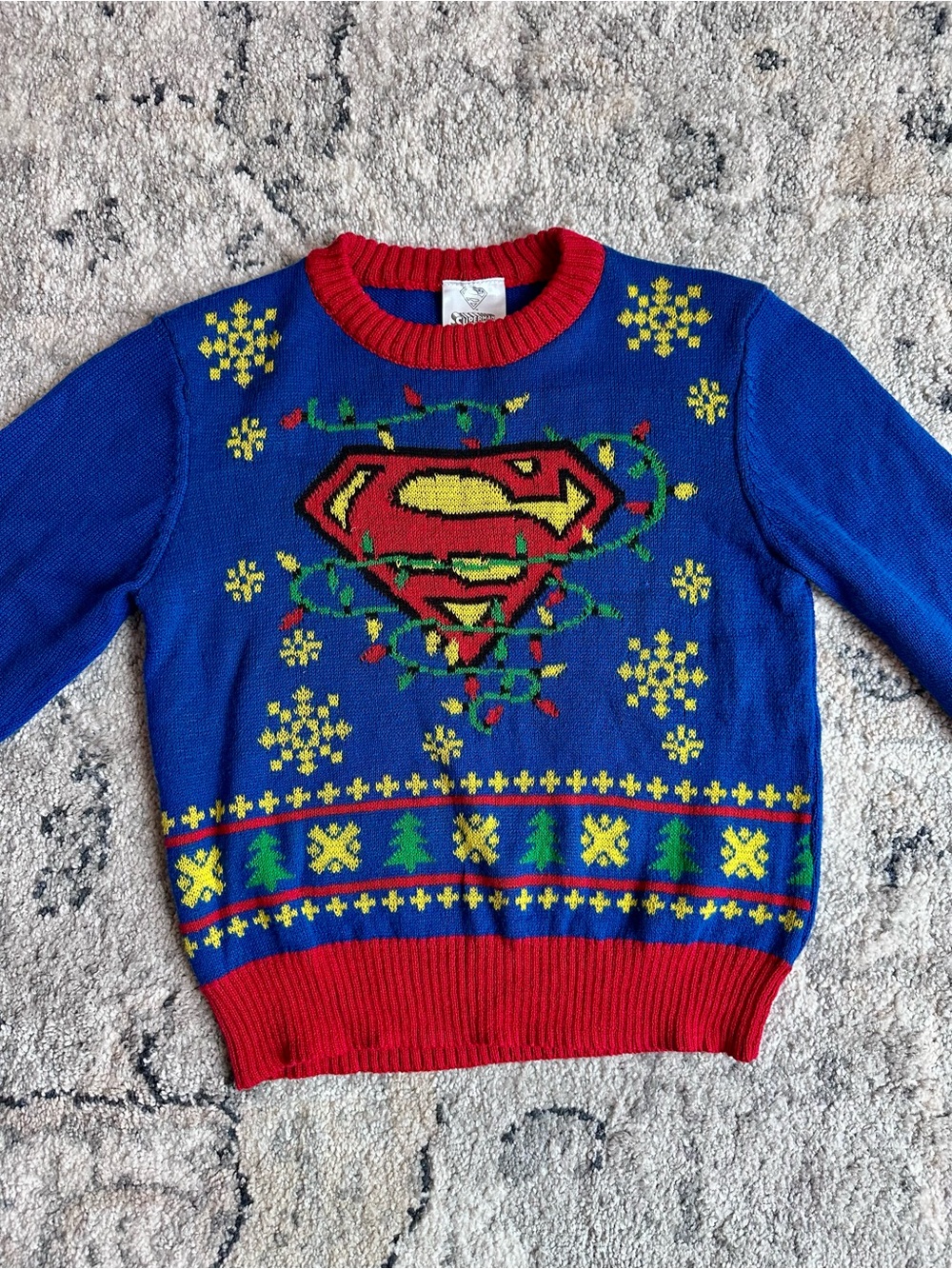 Kids Superman themed “Ugly Christmas Sweater” size XS (6/7)
